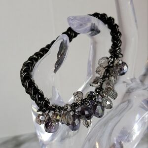 Kenneth Cole Gunmetal Stretch Cha Cha Bracelet w/ Grey and Purple Beads